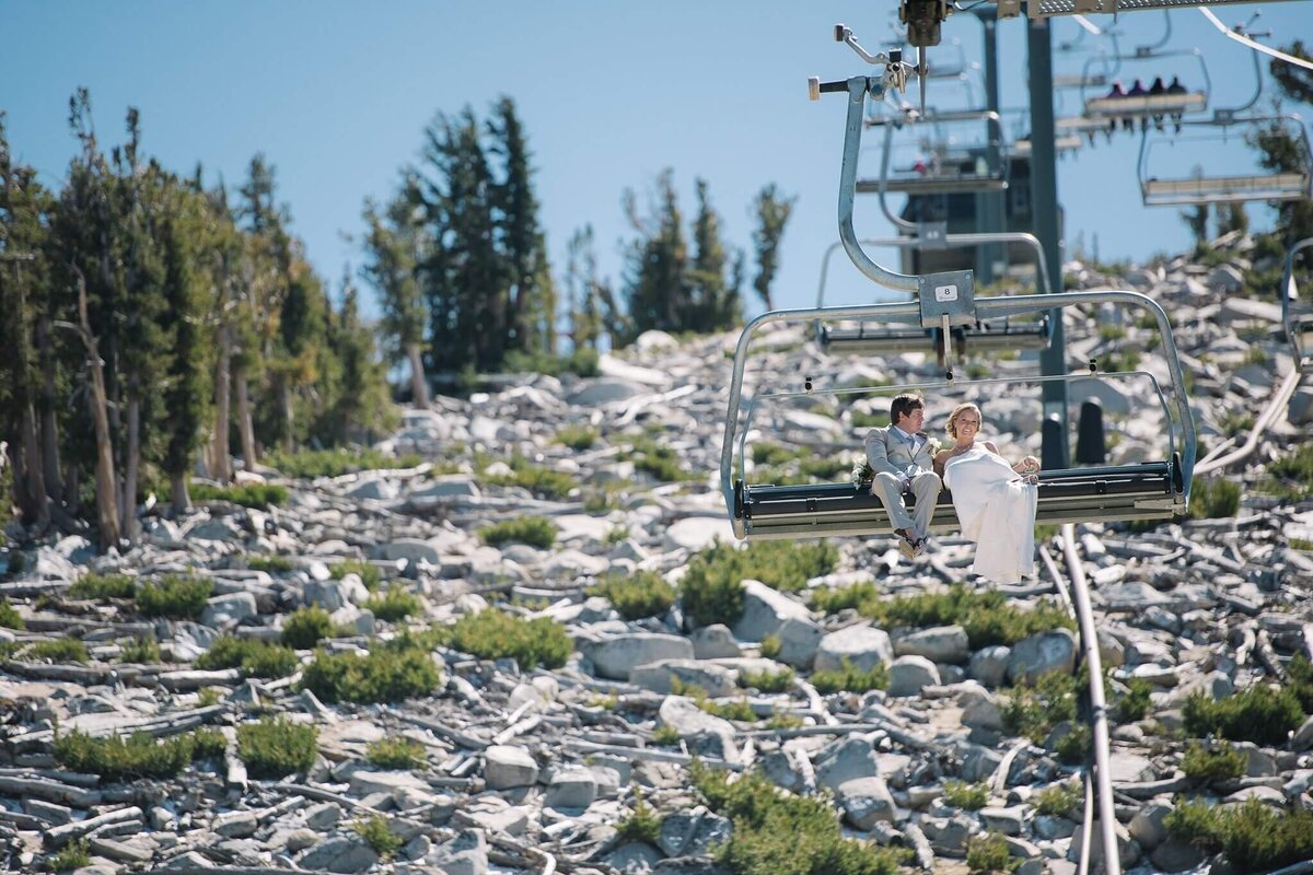 couple in chairlift wedding heavenly mountain