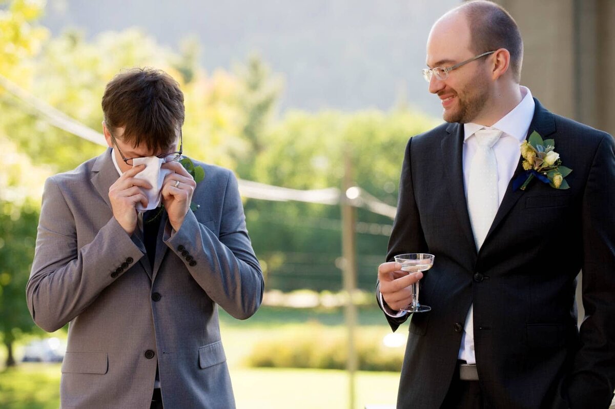 the best man cries while giving a toast to the groom
