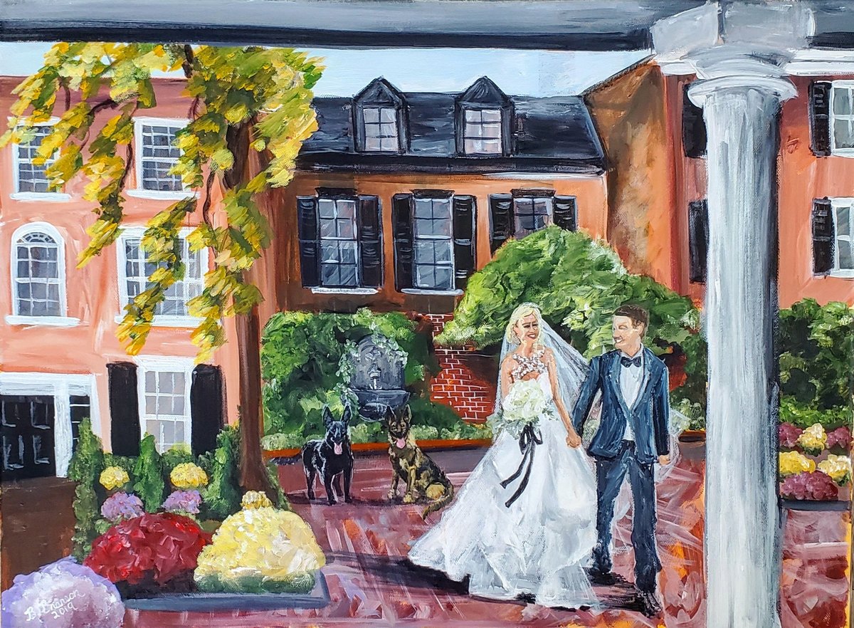 Bride and groom portrait in front of historic wedding venue