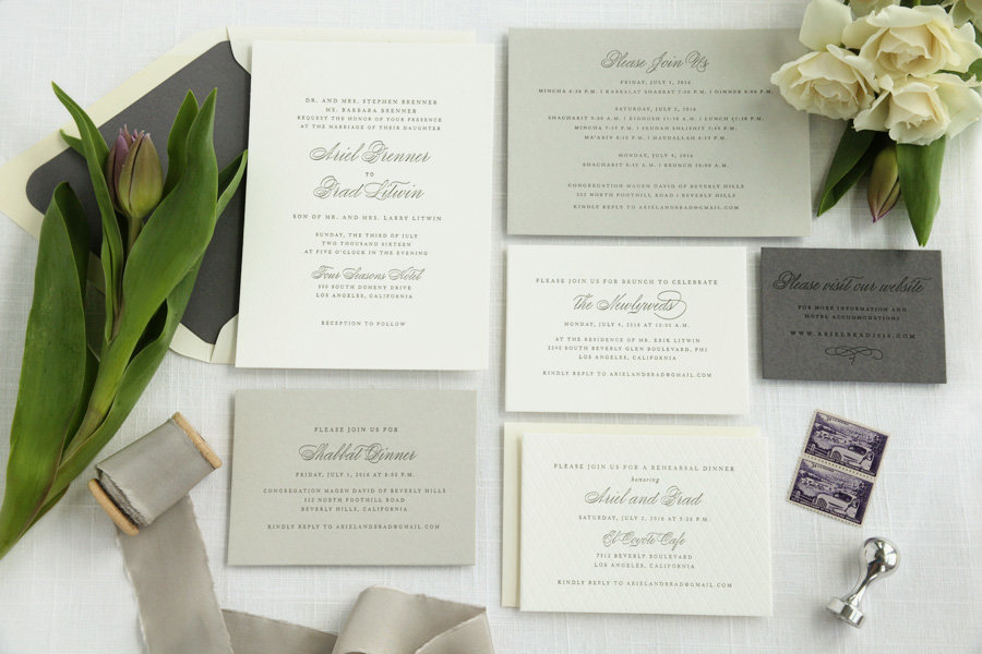 Classic Letterpress Beverly Hills Wedding Invitation
