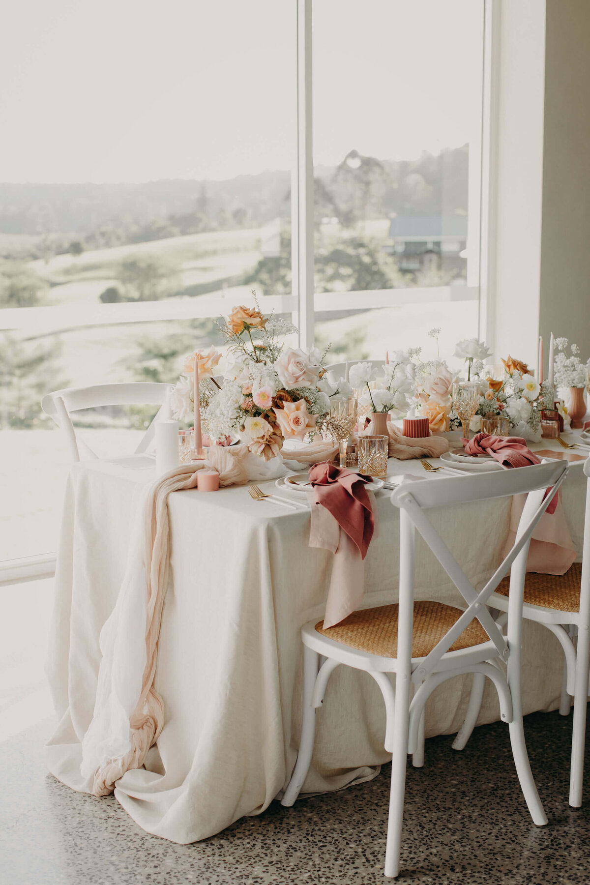 Romantic table centrepieces Sunshine Coast wedding flowers