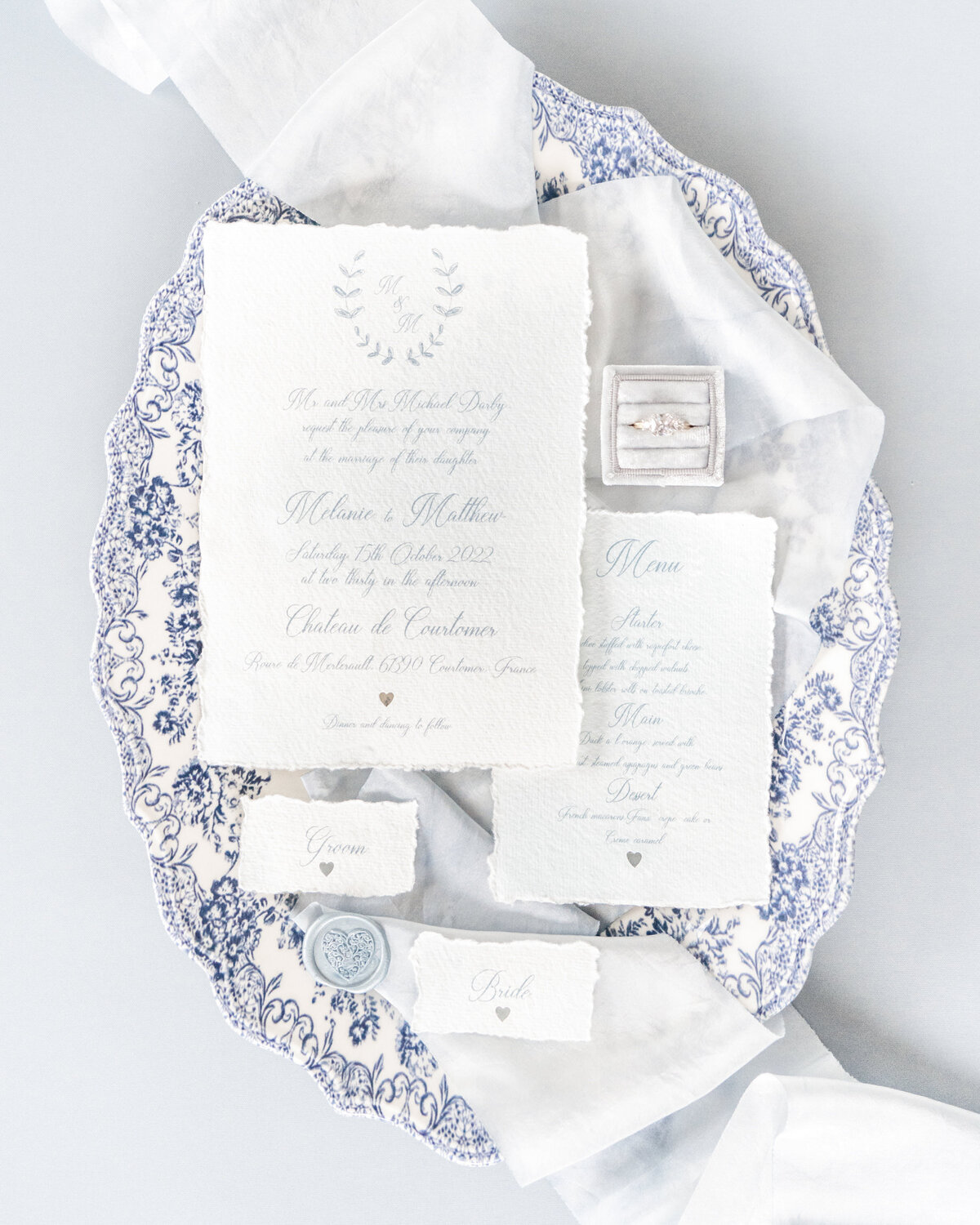 09-French-Chateau-de-Courtomer-Flatlay-Wedding-Stationery-Blue-Silver-White-Victoria-Amrose-Photography (4)