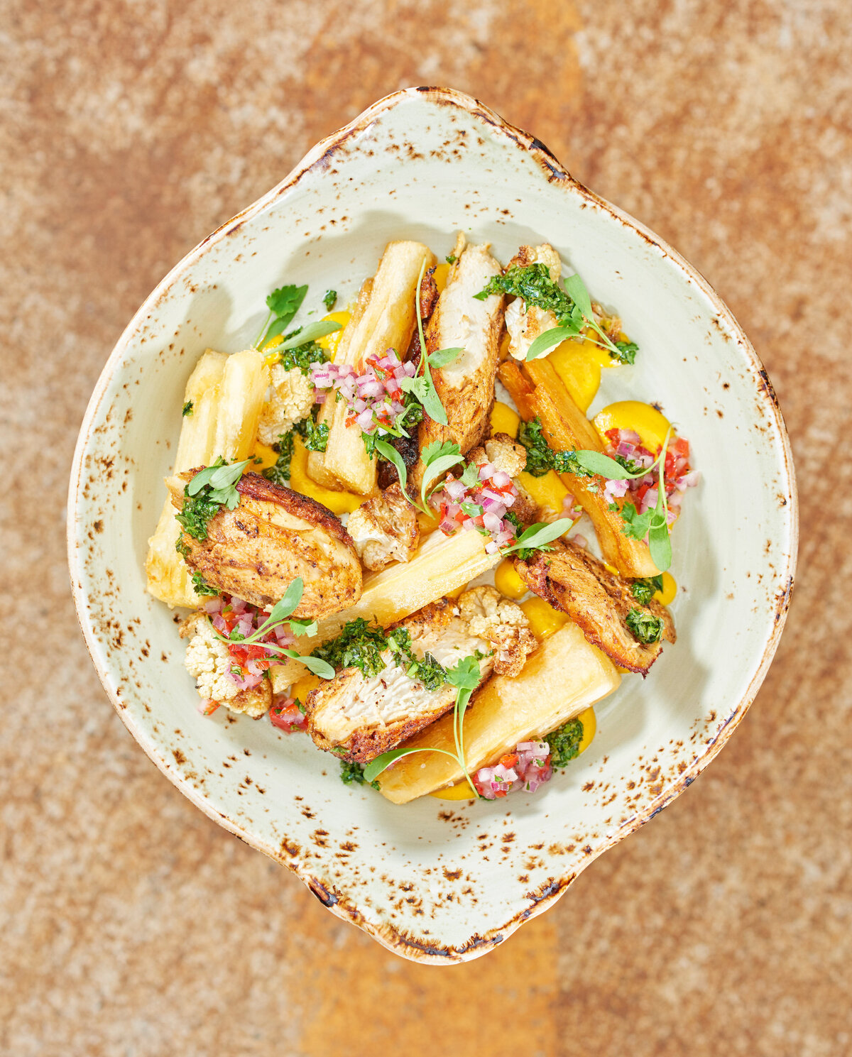 Fries and vegetables on a plate