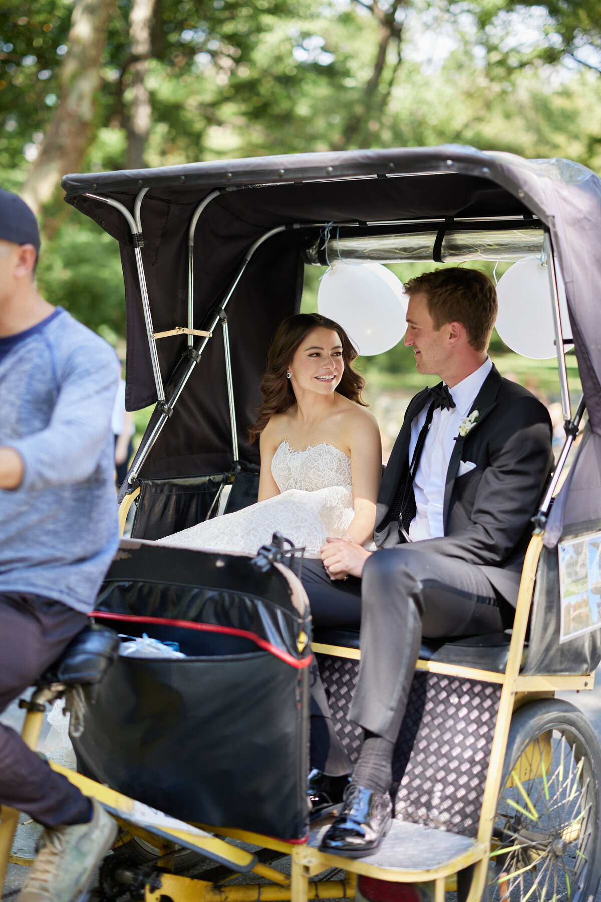 bride and groom in pedicab