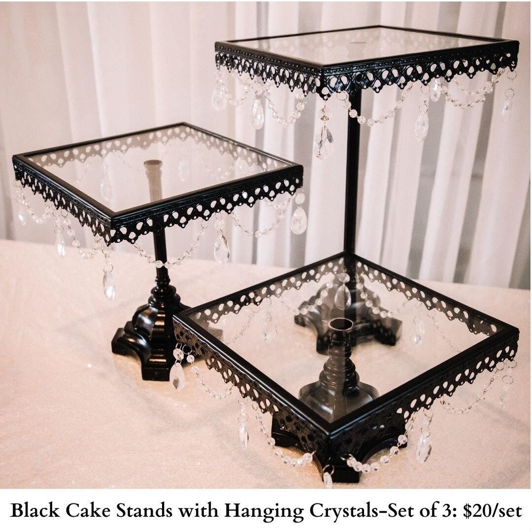 Black Cake Stands with Hanging Crystals-Set of 3-107