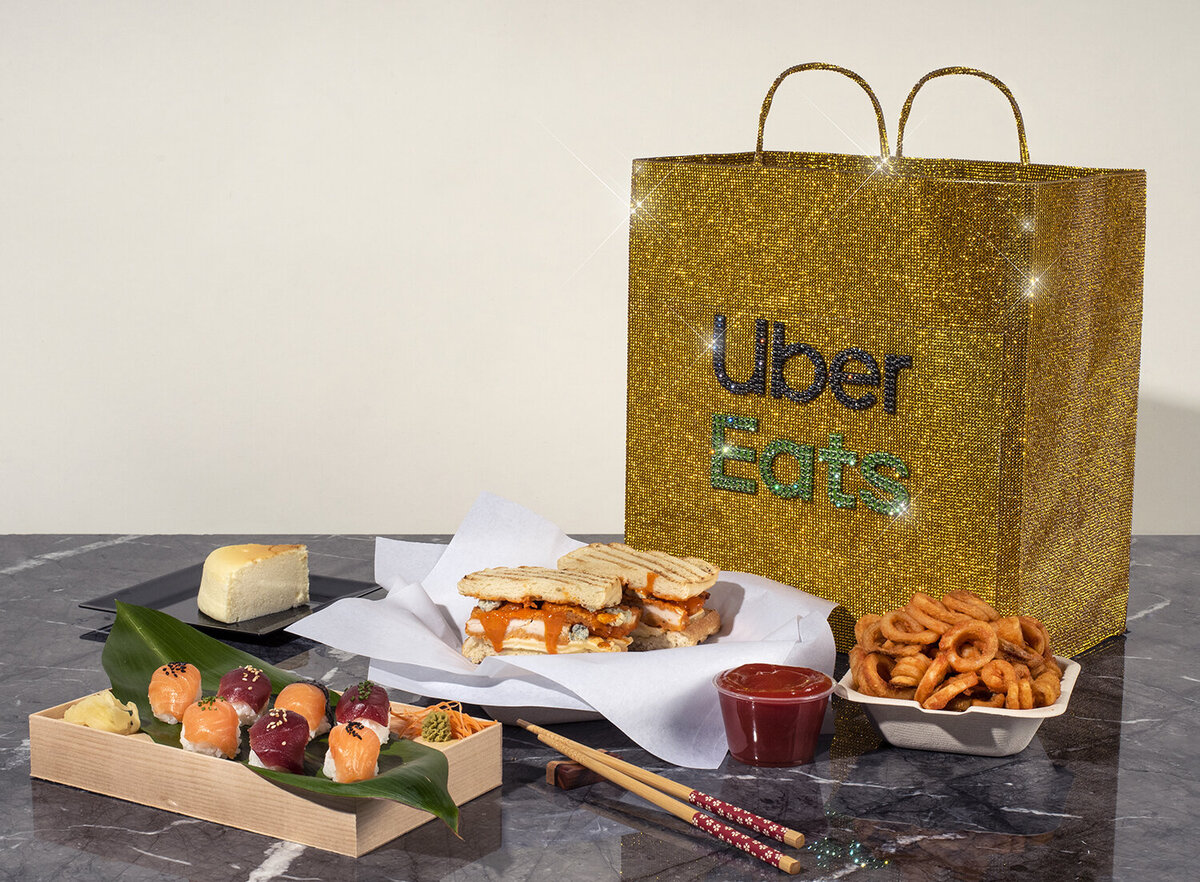 uber eats still life with glamour bag