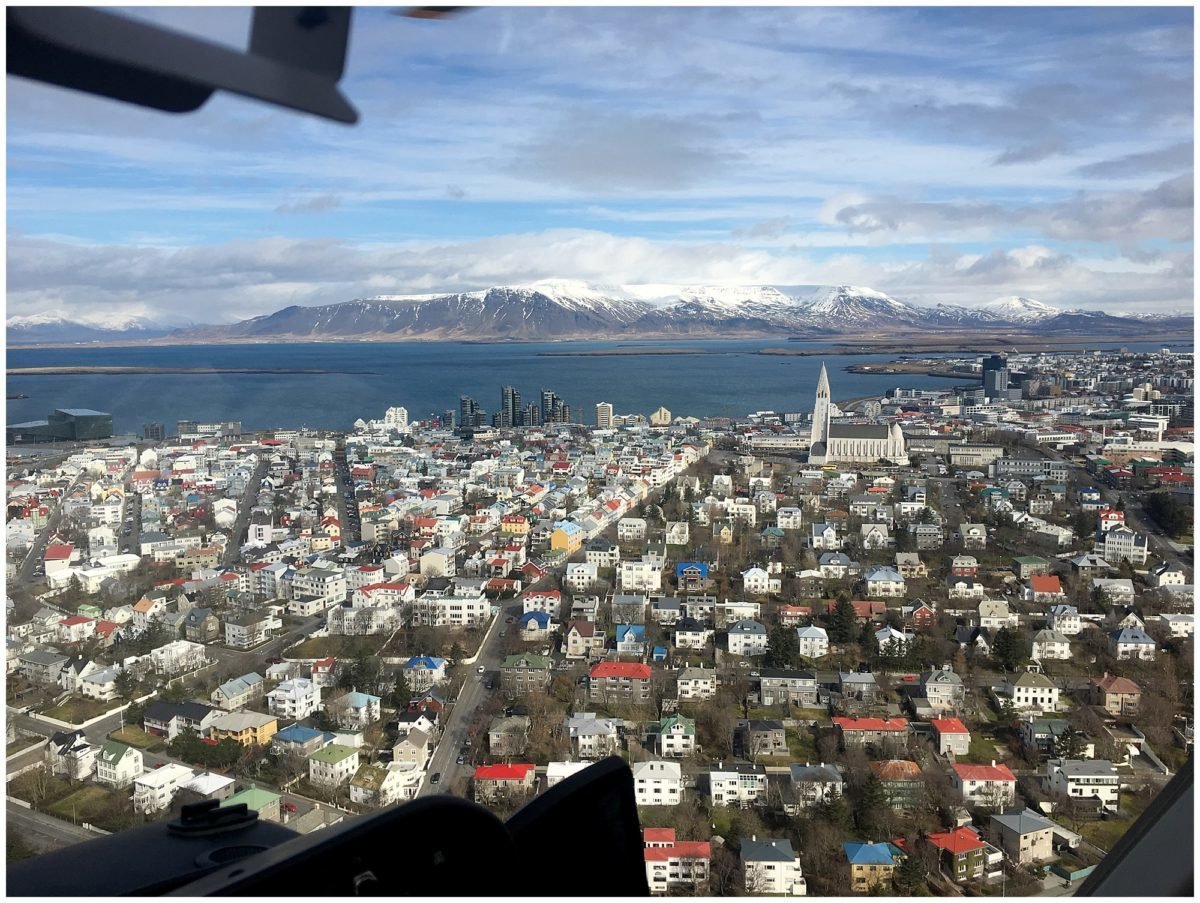 helicopter over Reykjavik