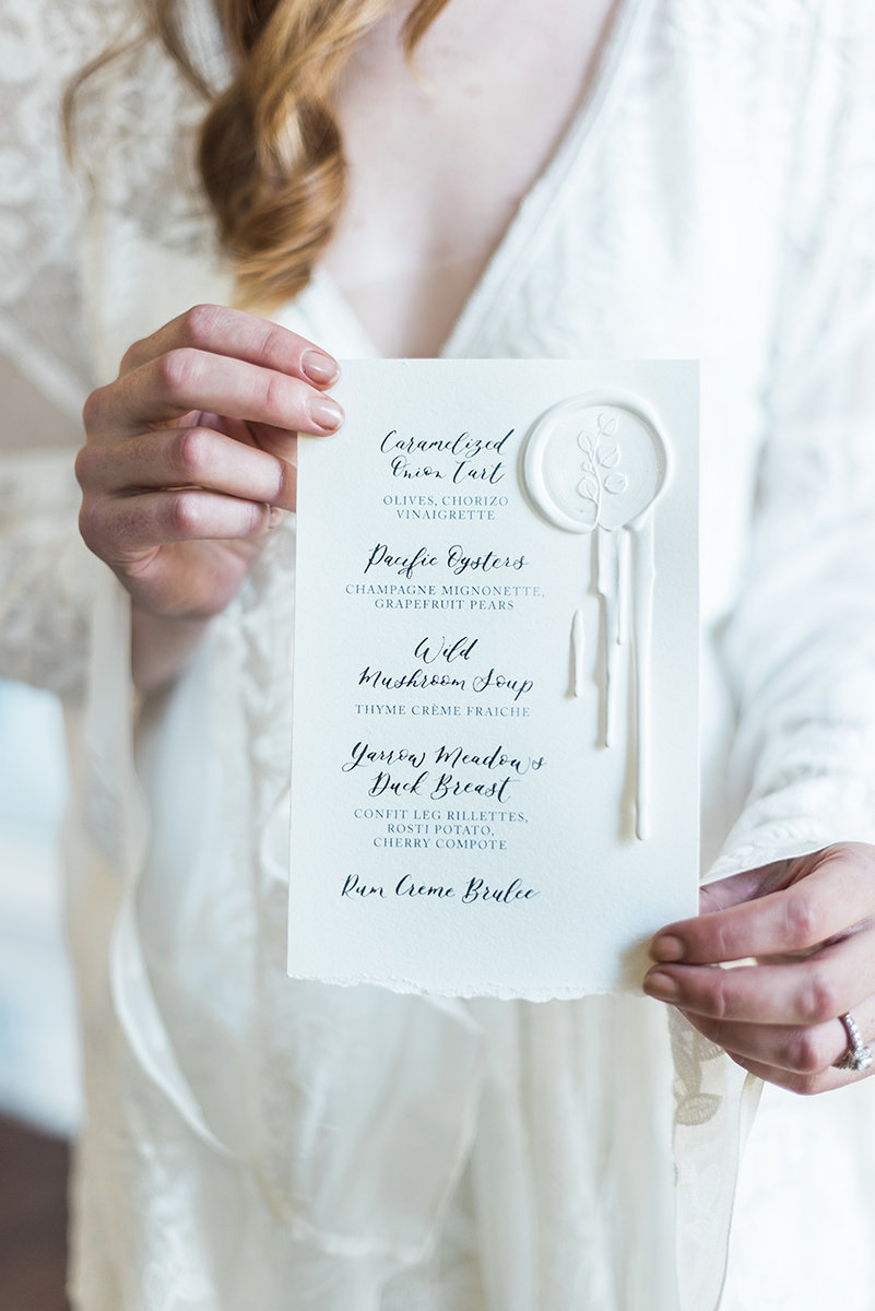 wedding menu wax seal calligraphy