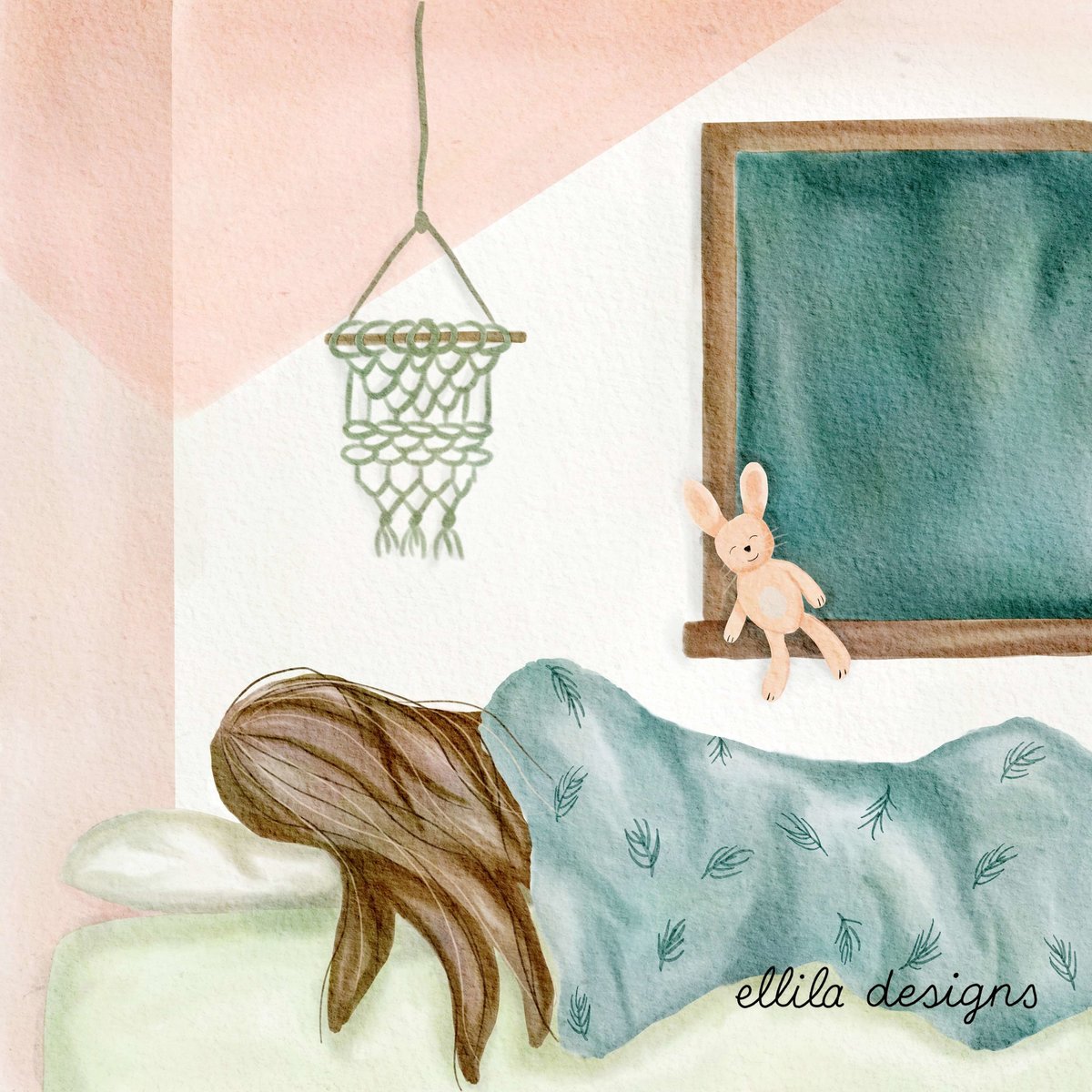Sleeping girl illustration Ellila Designs