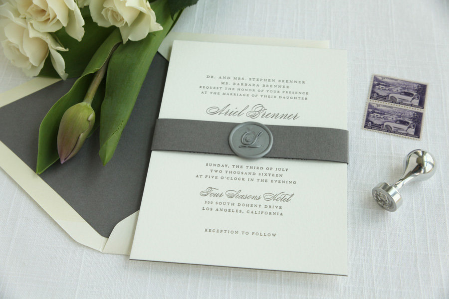 Classic Letterpress Grey Wedding Invitation