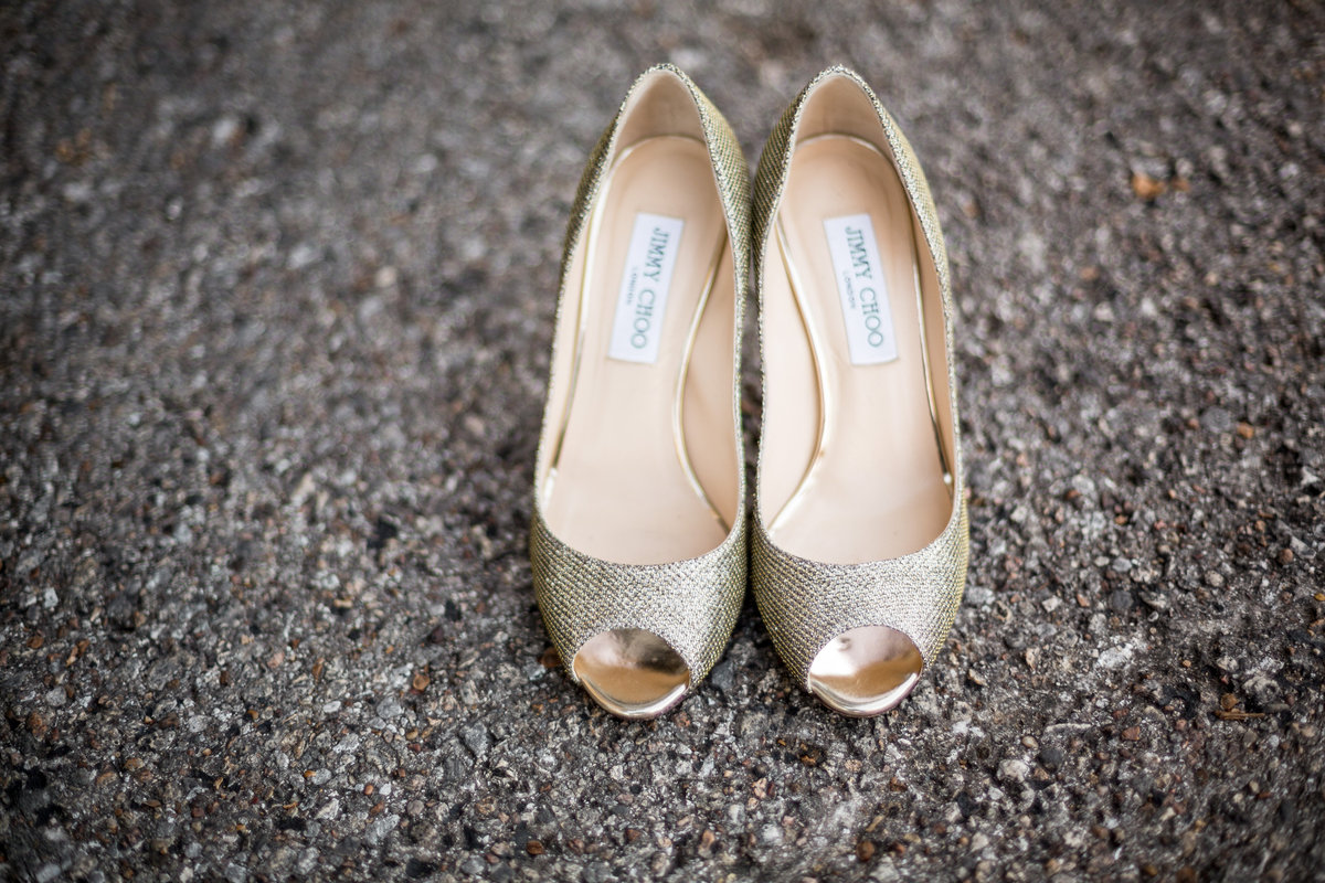 jimmy choo gold wedding shoes for bride to wear at ceremony and bridal session at Laguna Gloria in Austin
