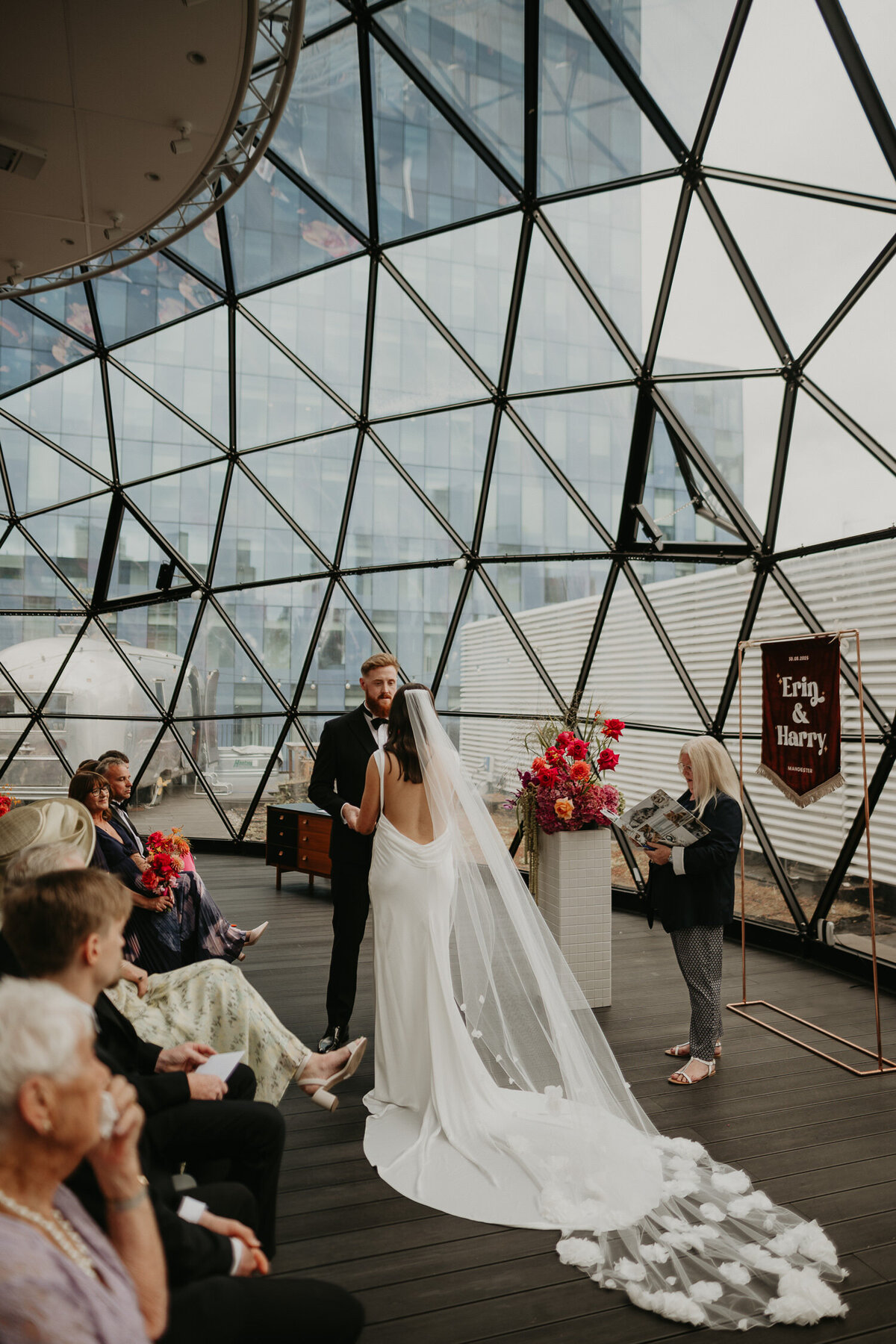 Wide shot from a wedding ceremony at The Dome at ABC Buildings in Manchester.