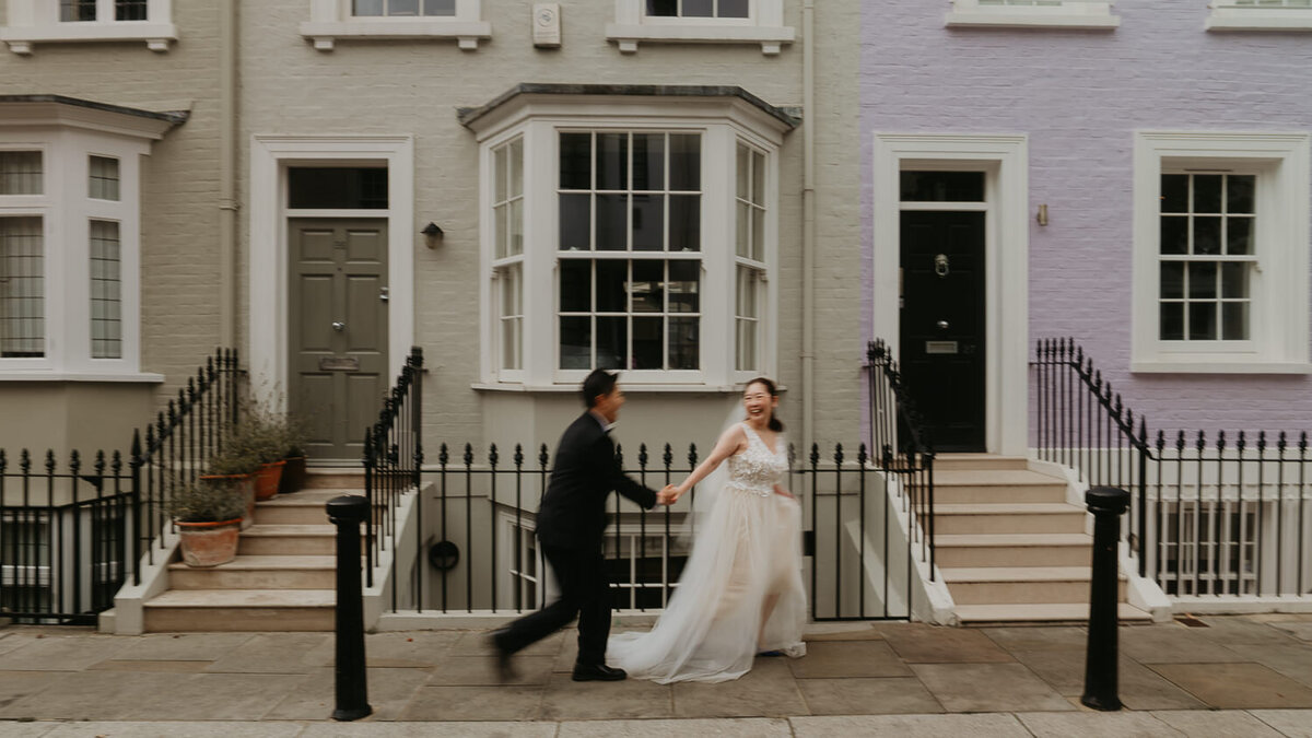 Same Sex Couple have wedding portraits around Chelsea in London. 
