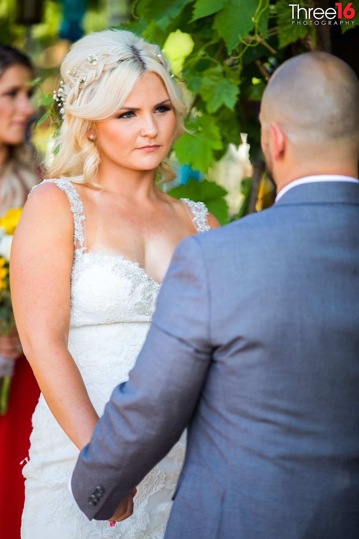 Bride staring at her Groom during wedding ceremony
