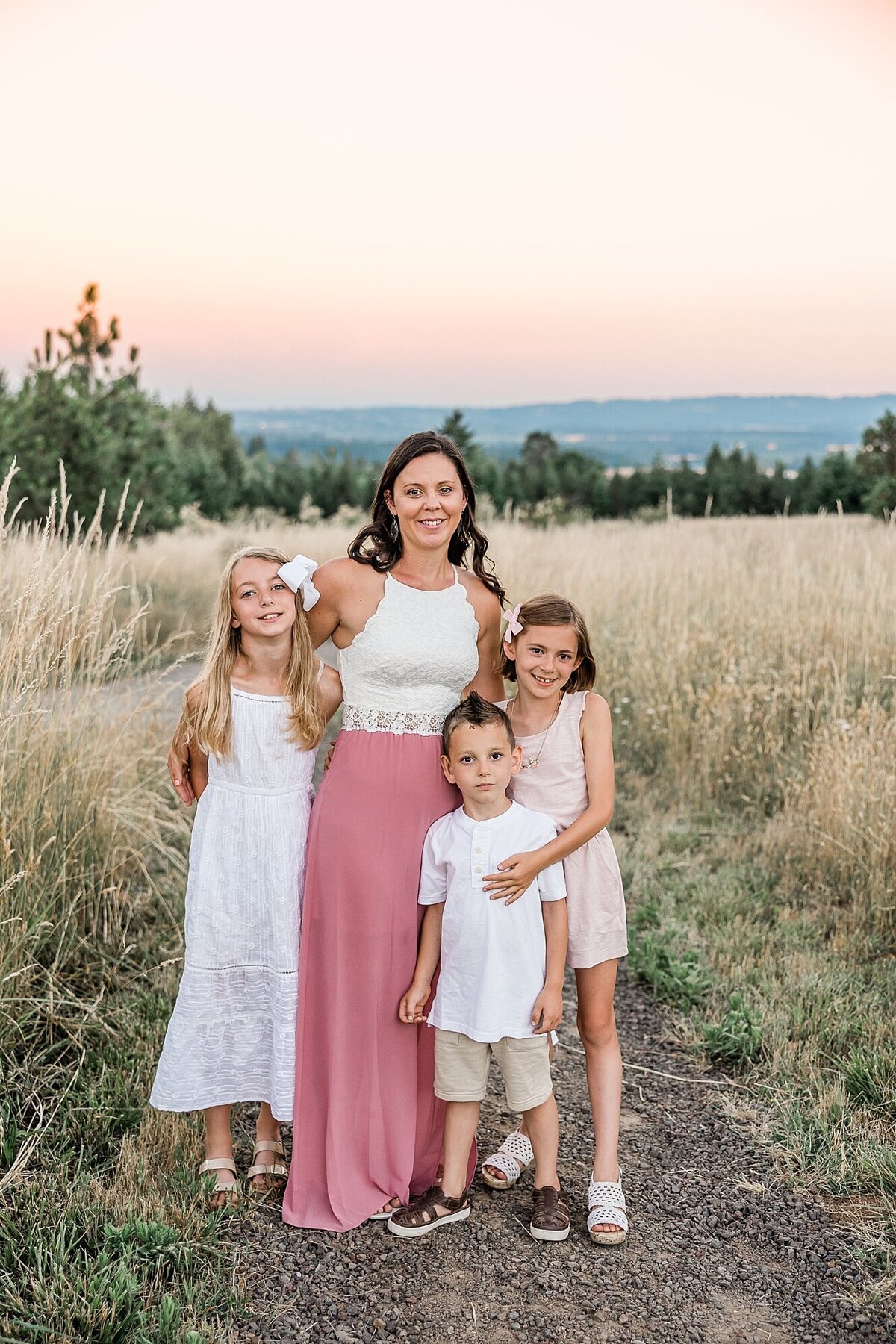 Family Photos with three kids wearing white in Portland