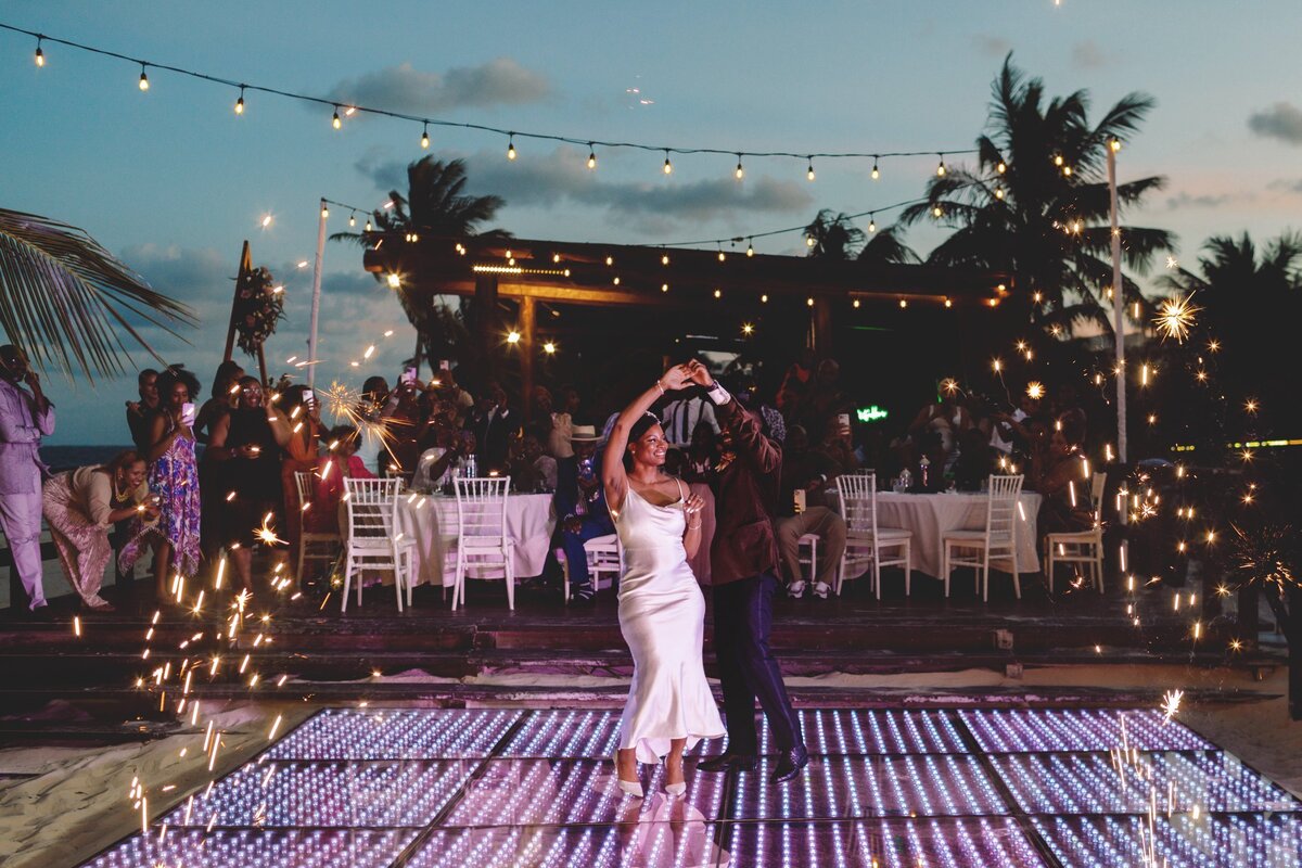Bride and grooms first dance at wedding in Cancun