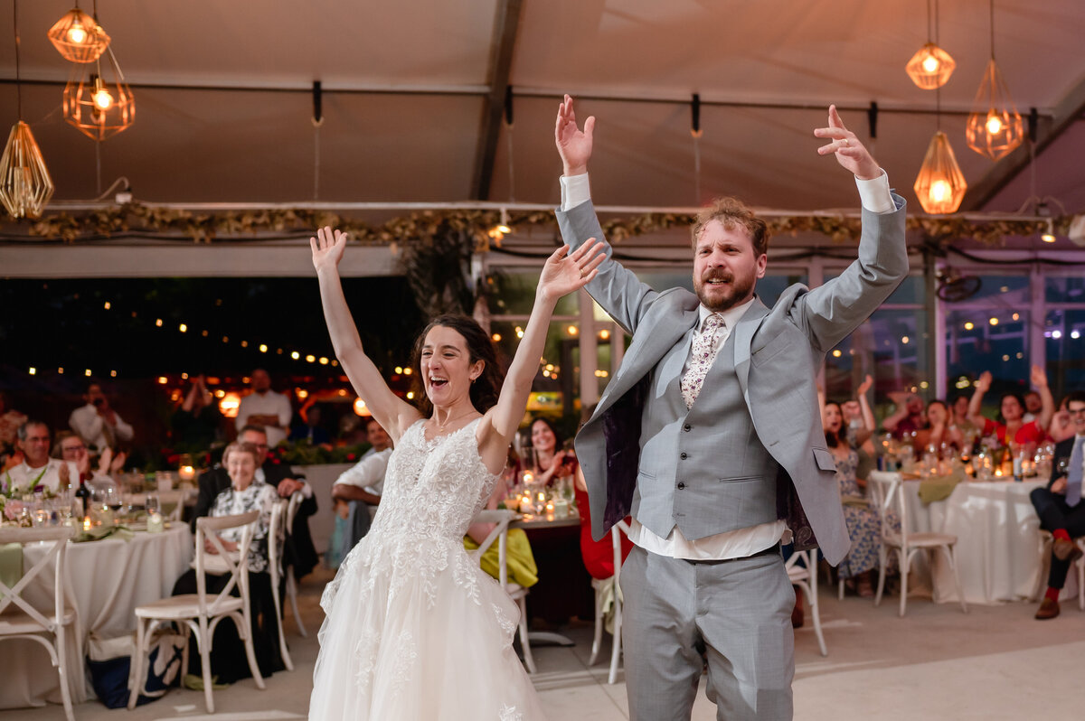 Bride and groom get guests on the dance floor