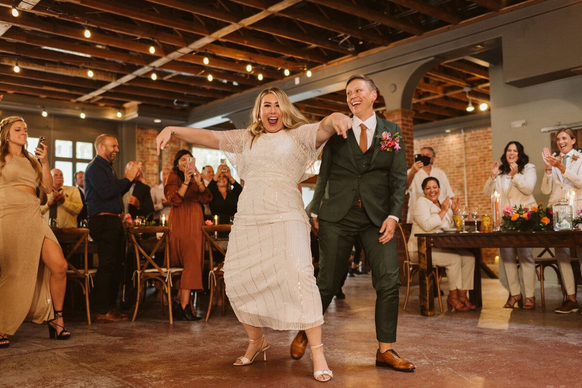Bride and groom dancing at their wedding reception at the St Vrain wedding venue in Boulder county