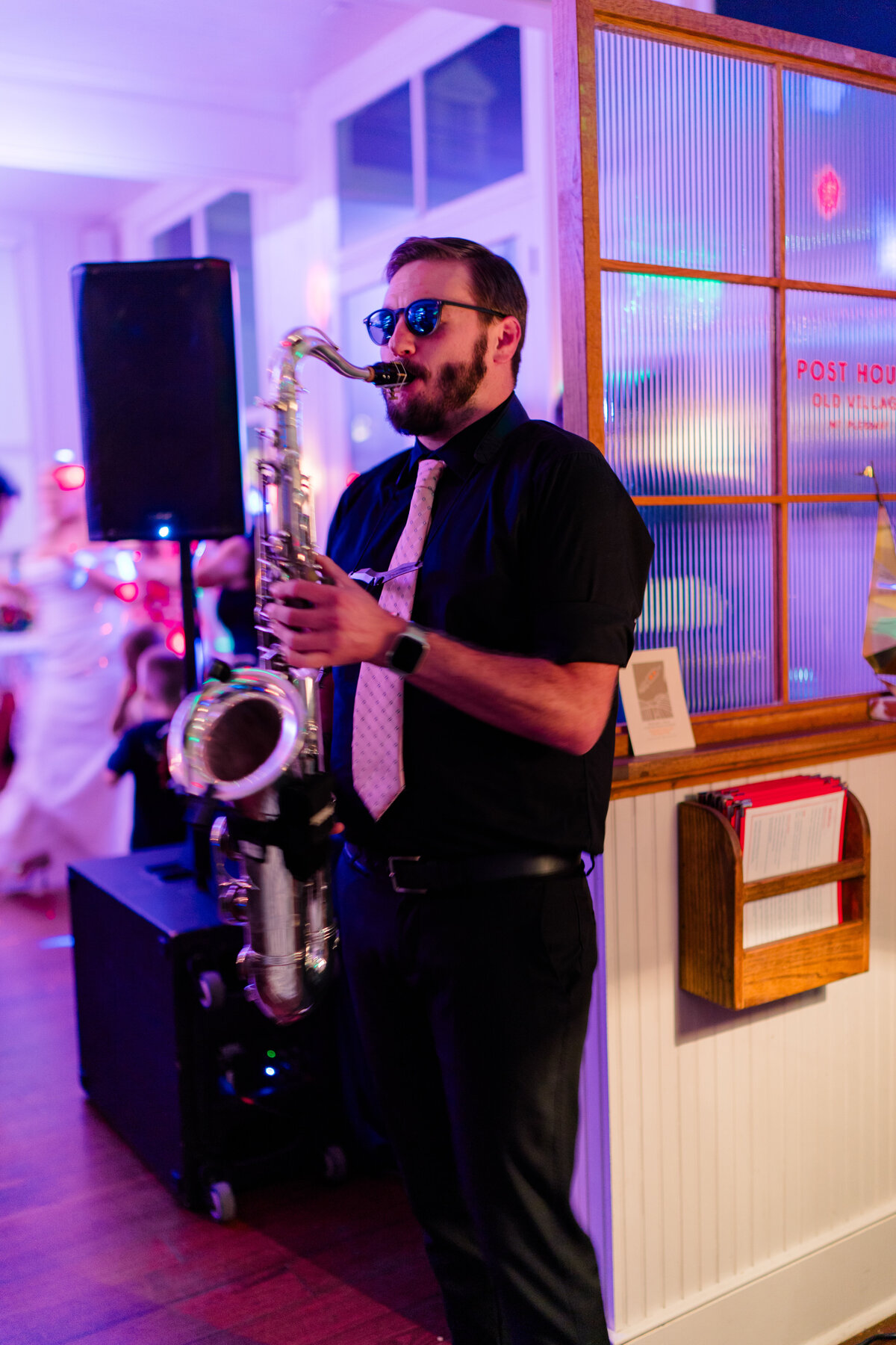 DJ with live saxophone at Post House Inn wedding. Perfect way to get the party started.