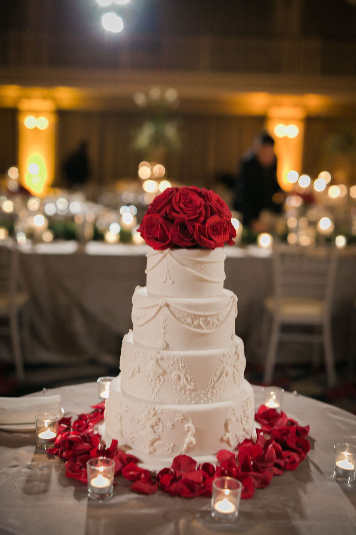 Drake-Hotel-Chicago-Weddings-Cake-Four-Tier-Red-Roses