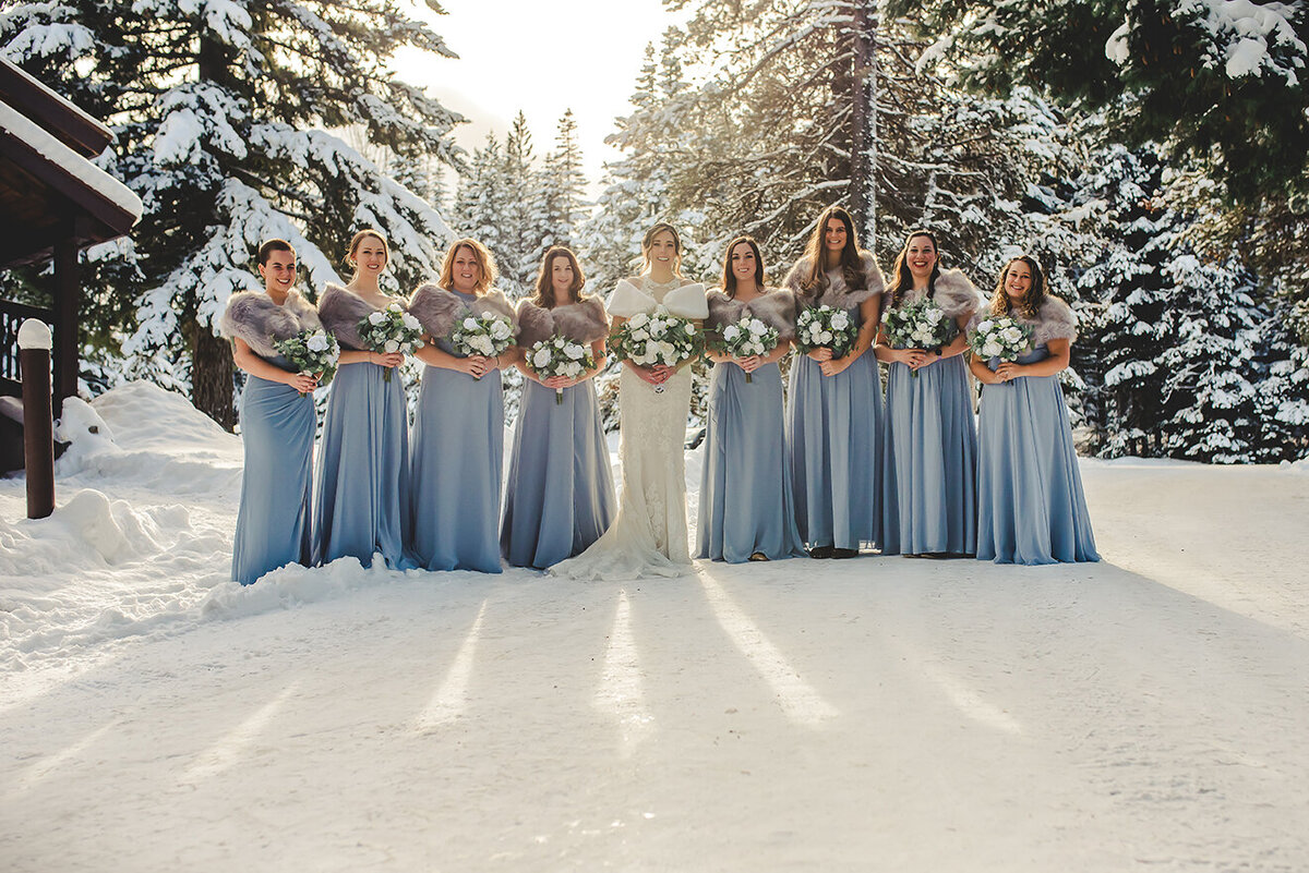 bridal party in snow