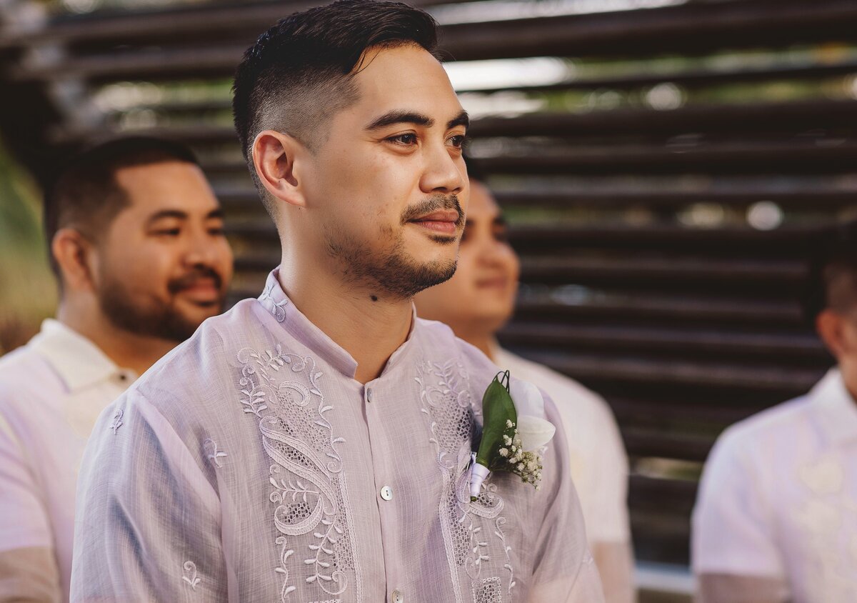Groom waiting for bride at wedding ceremony
