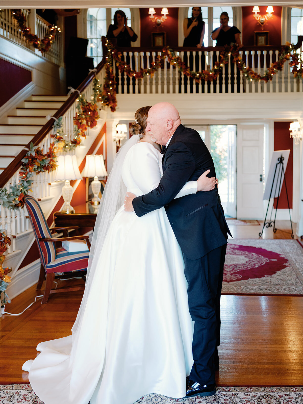 Bride and dad hug after First look with dad