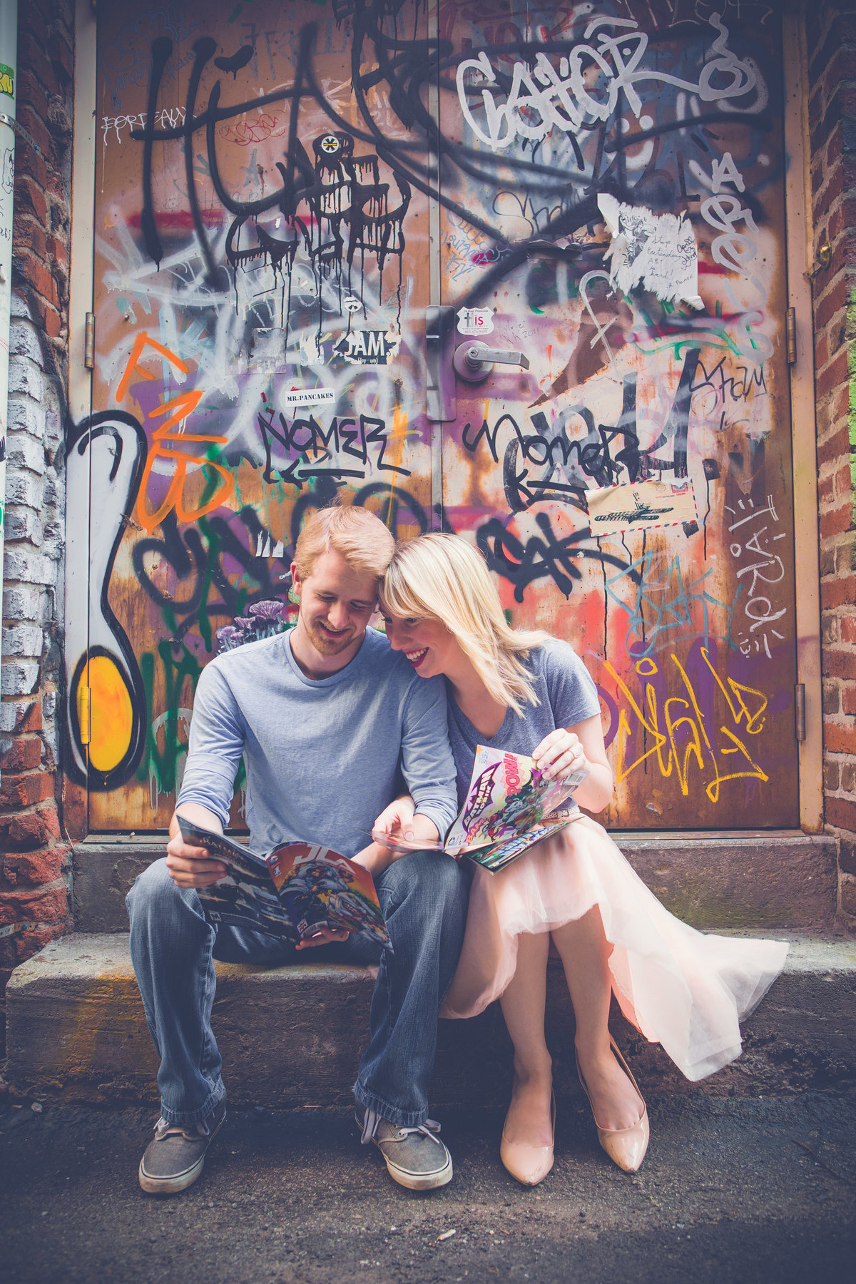 comic book engagement session