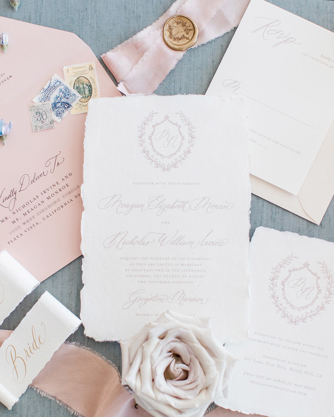 Pemberley suite by Dominique Alba blush on white handmade paper