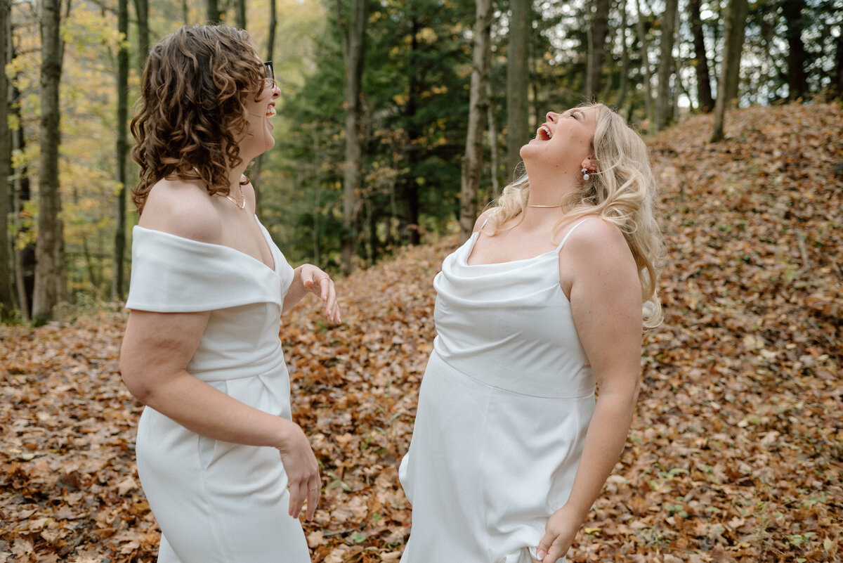 brides laughing