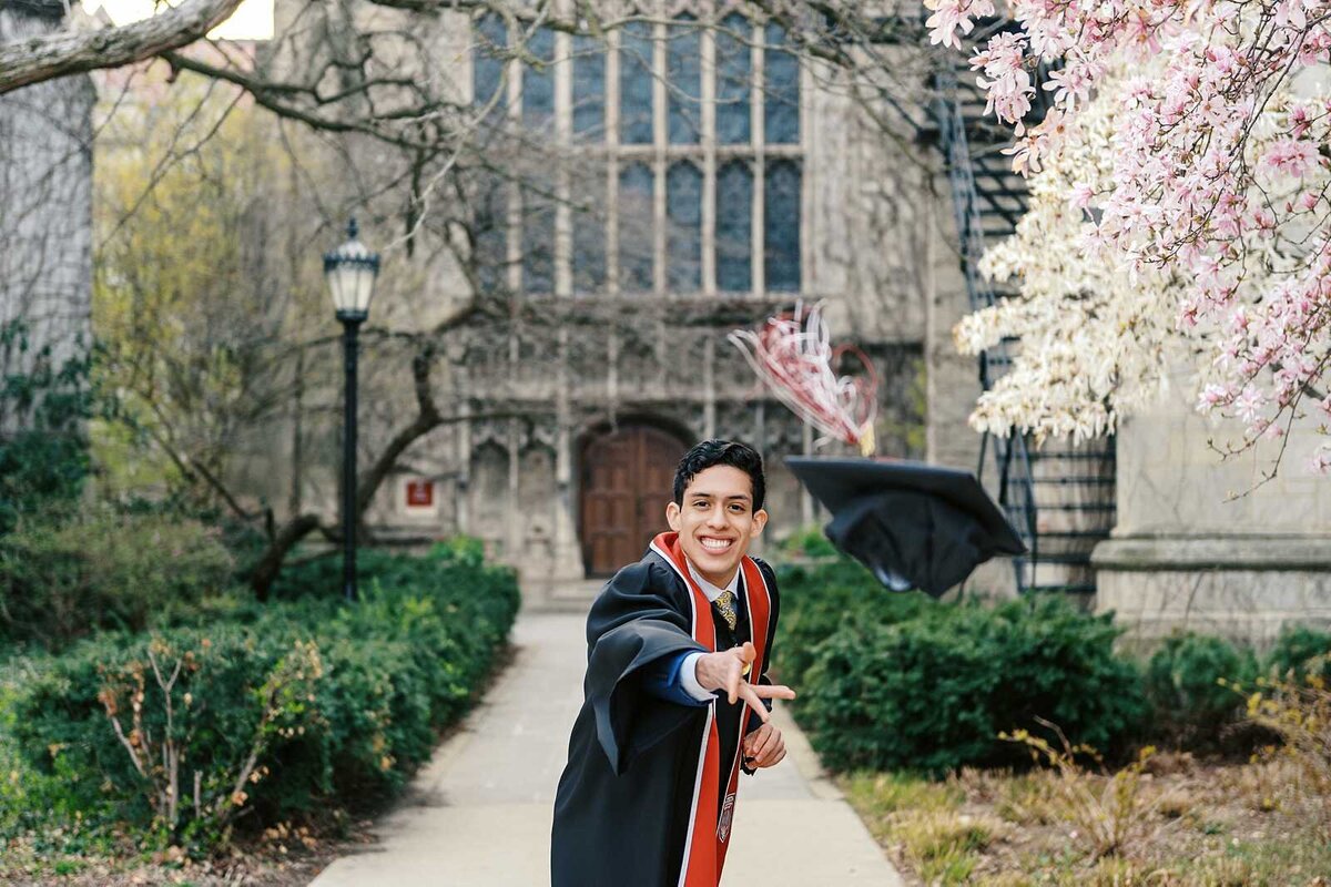Senior guy picture ideas: throwing a cap during graduation pics