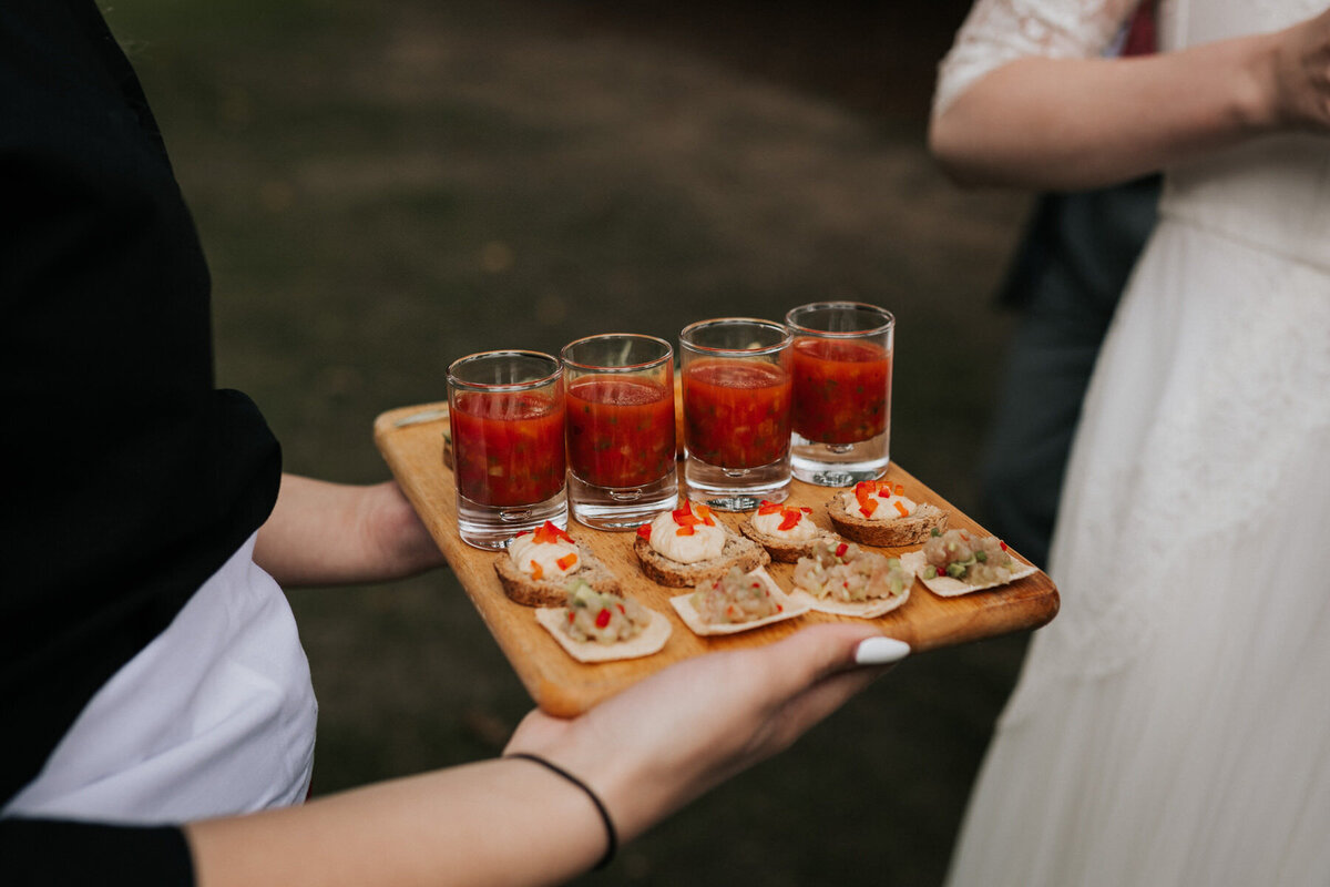 Appetizers being served at wedding