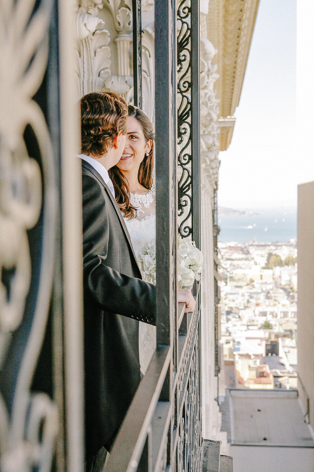 A couple at their wedding at the Fairmont Hotel in San Francisco.