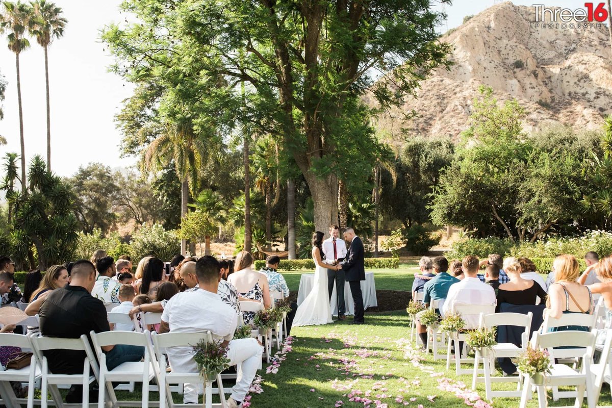 Outdoor wedding ceremony at Newhall Mansion Wedding Venue