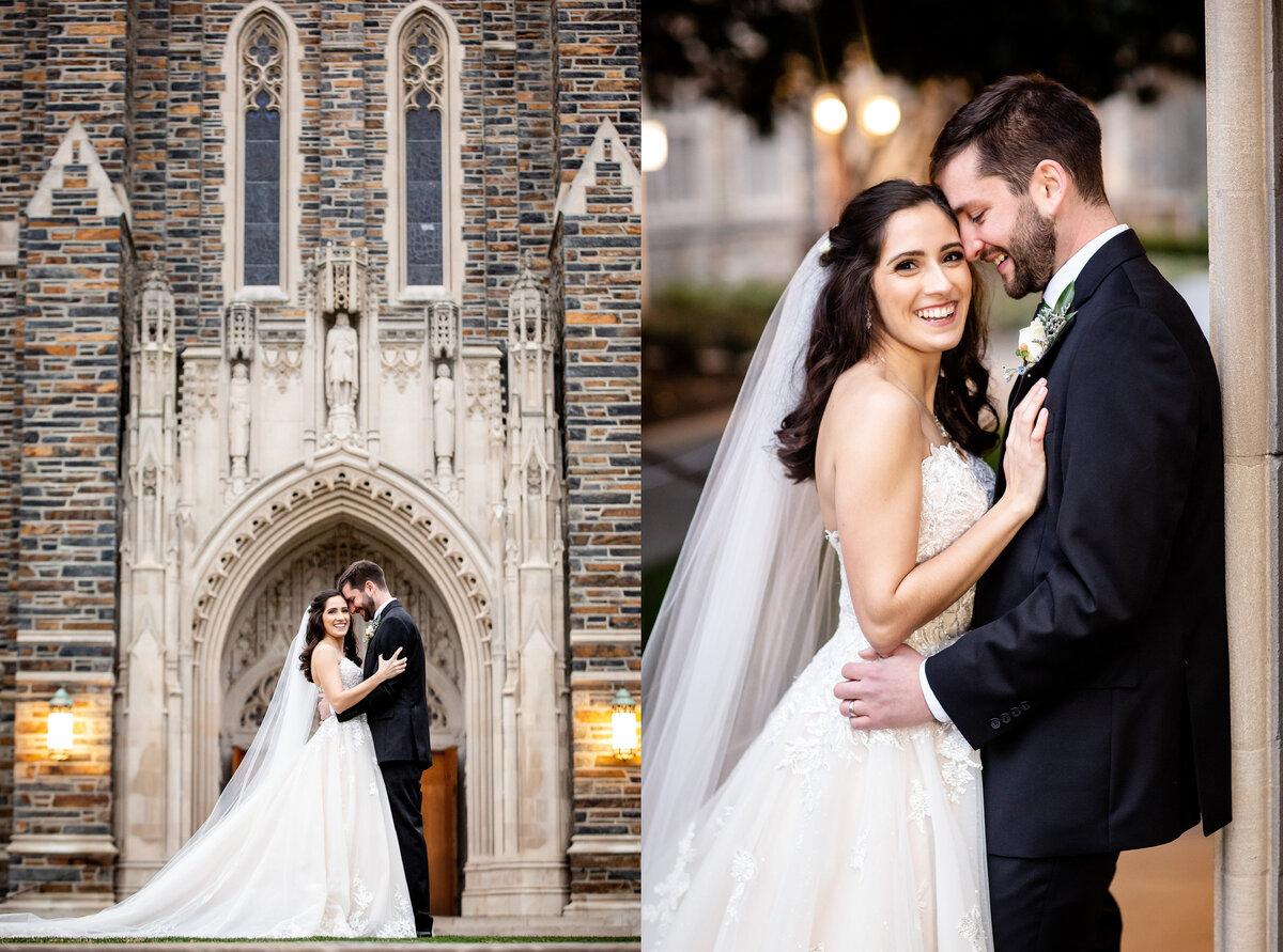 Bride and groom portraits at Duke University Chapel