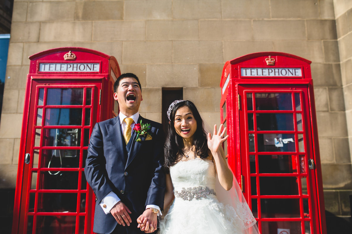 bride groom red phone boxes
