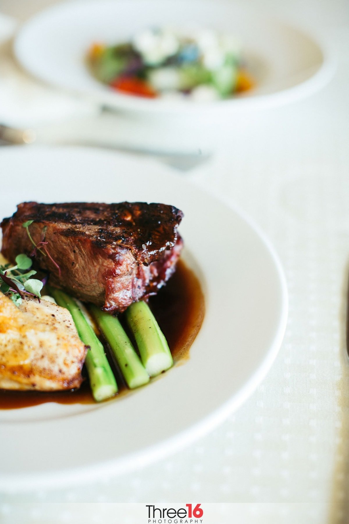 Steak and Asparagus is served at this wedding reception