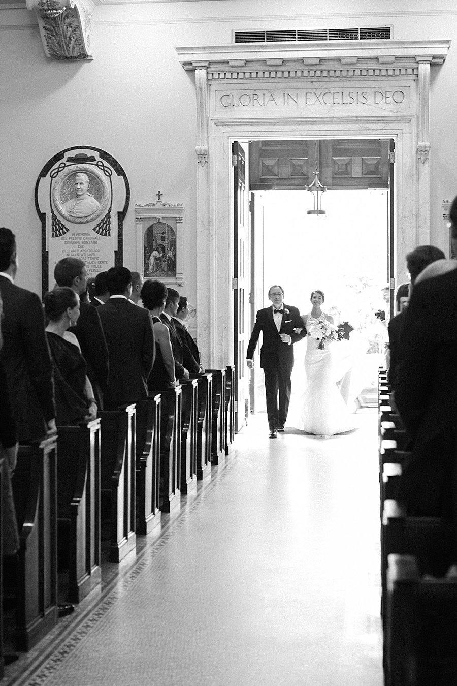 Bride walking down the aisle at Holy Rosary Washington DC © Bonnie Sen Photography
