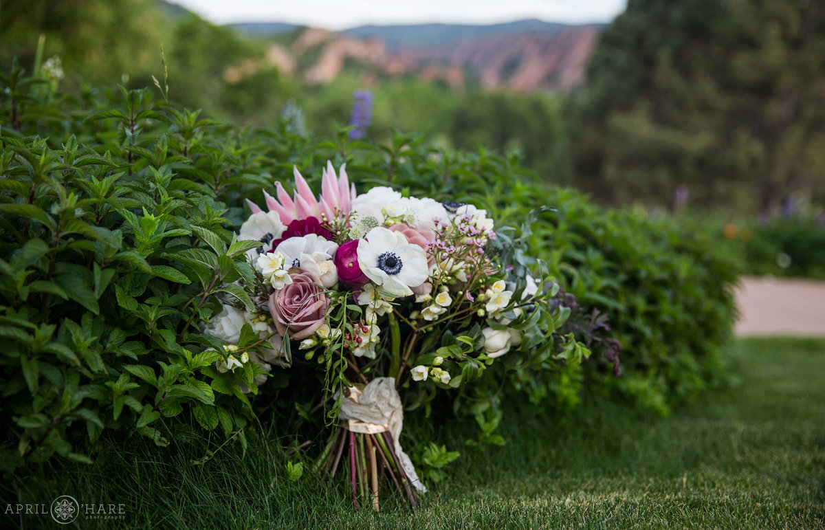 Beautiful purple and pink bridal bouquet at Arrowhead Golf Club by Project Floral in Denver CO