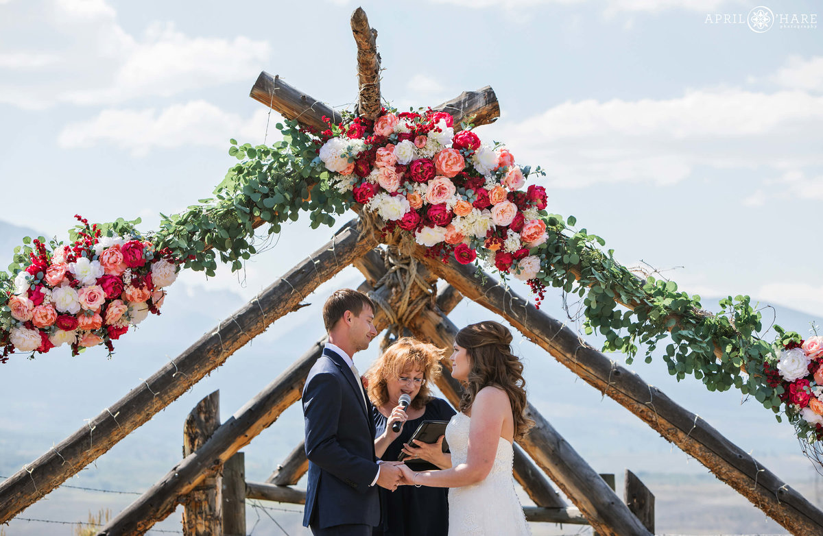 Pretty floral arch from a Silverthorne Colorado Mountain wedding Ceremony
