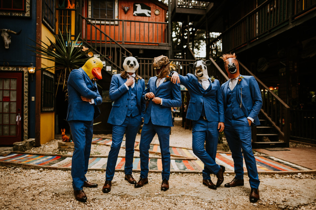 groomsmen photo with animal masks