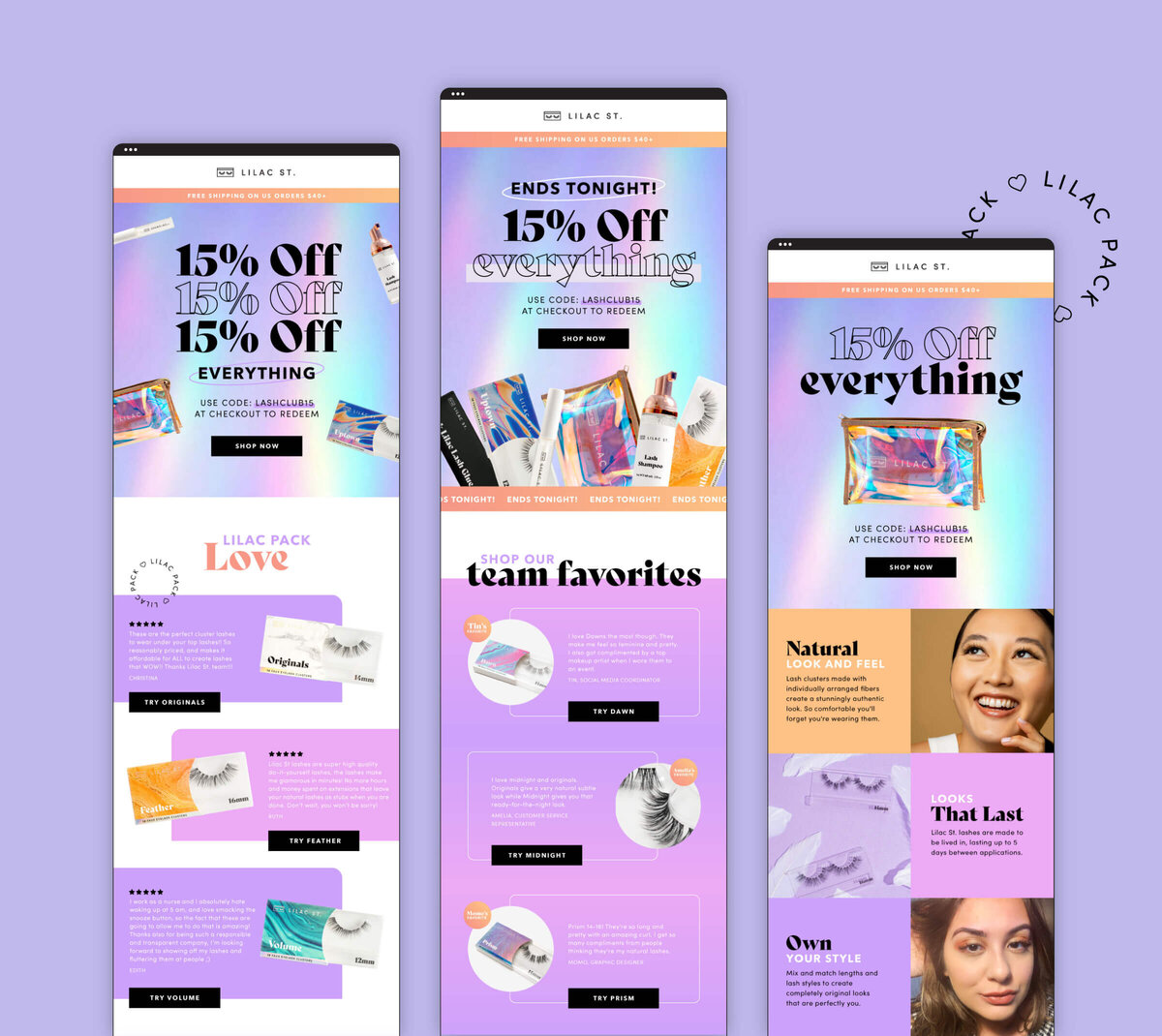 Full email designs for feminine beauty brand