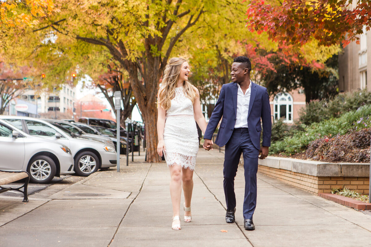 interracial couple eloping at the courthouse in downtown athens in the fall