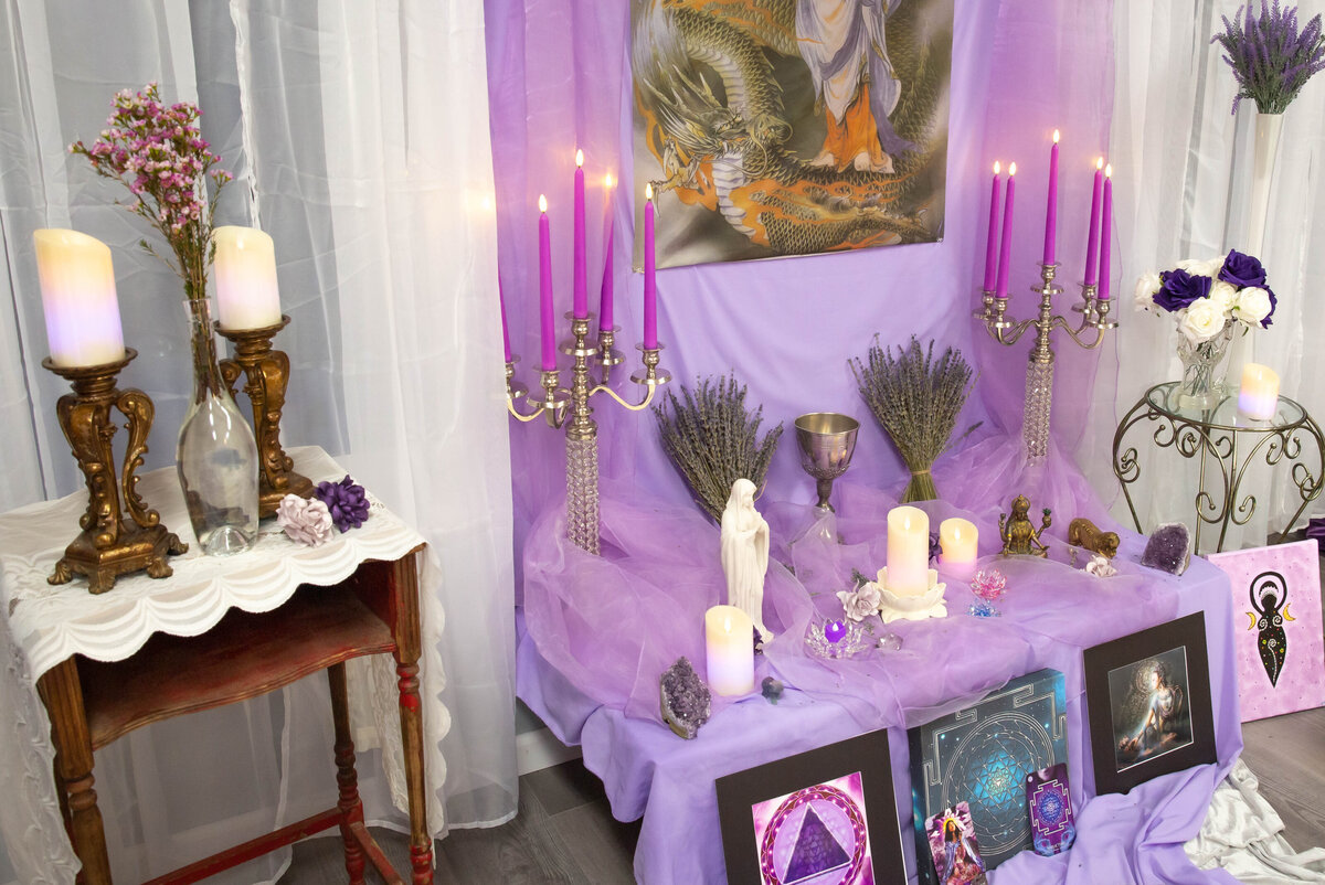 goddess studio events for women sacred goddess archetype goddess of compassion altar quan yin mother mary violet lavender temple