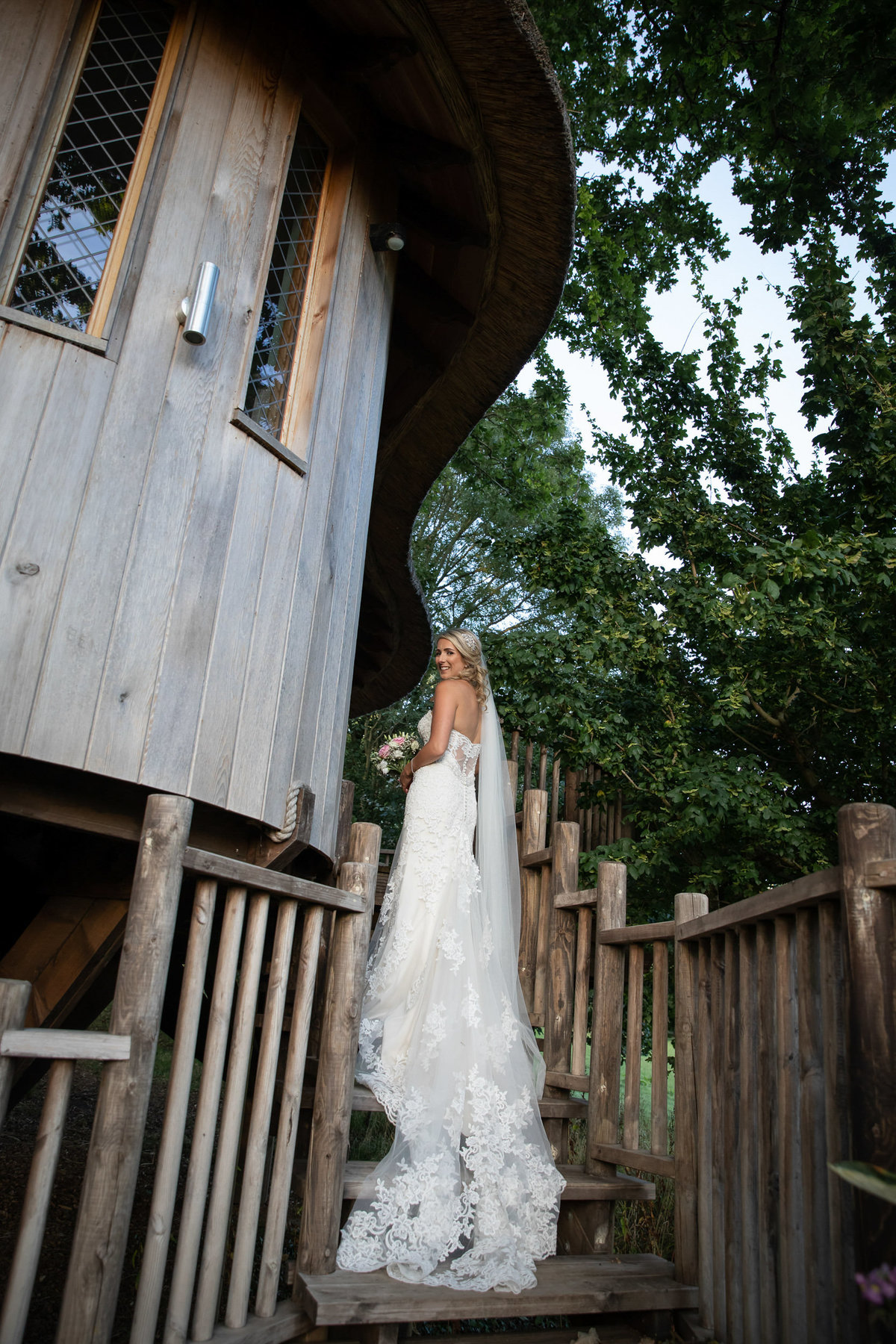 Bride at Treehouse at Deer Park Country House Hotel Wedding in Devon_