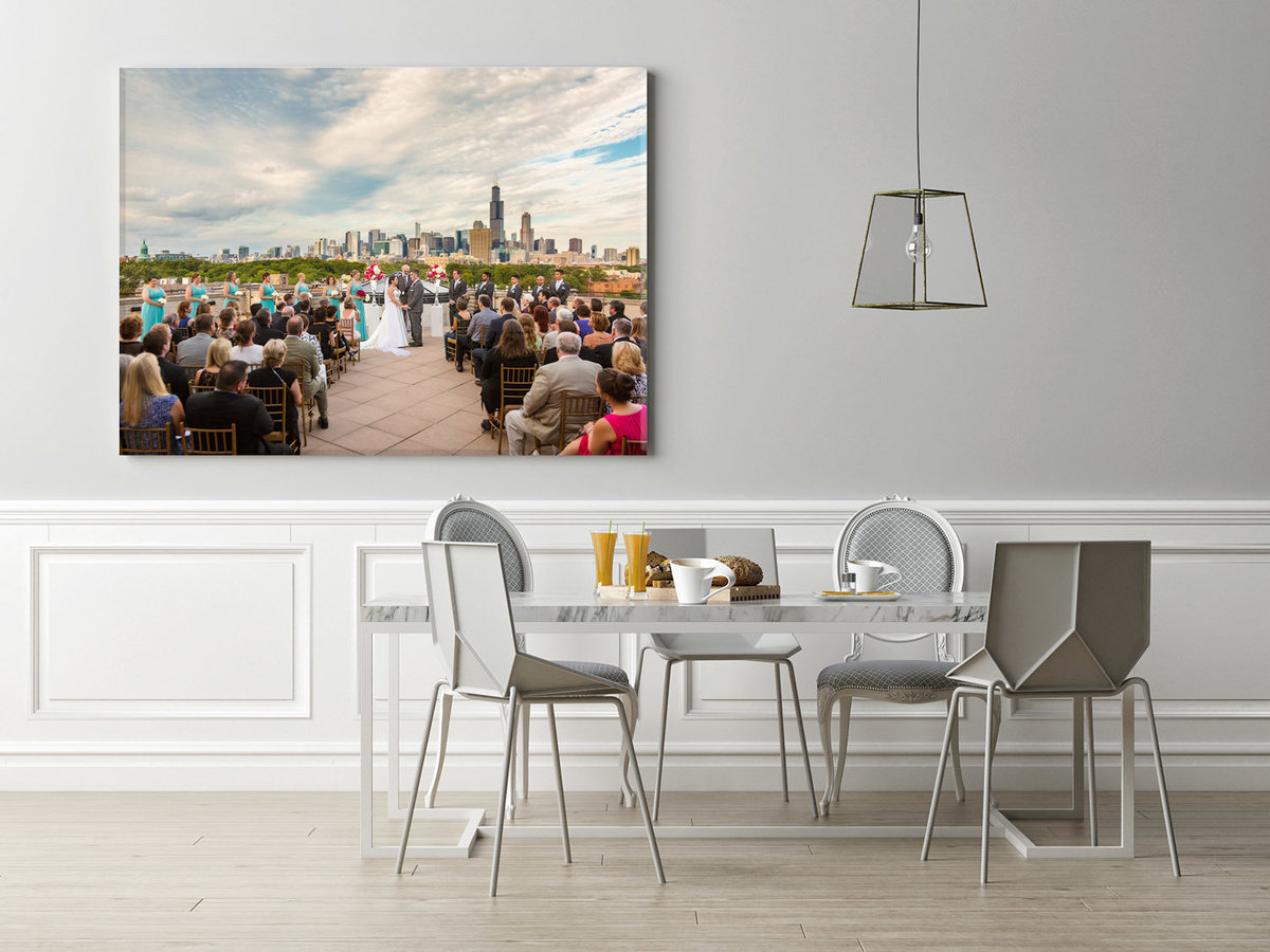 Canvas print next to a breakfast table.