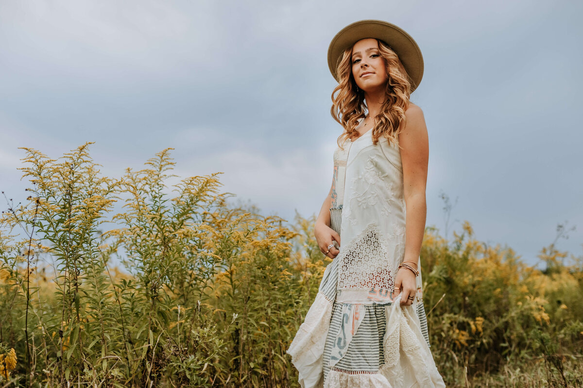 Girl in a hat, free people dress