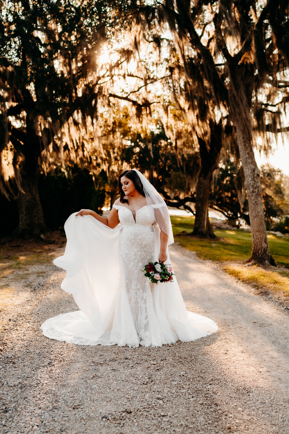 Candid bridal photo twirling in Avery Island, New Iberia, LA