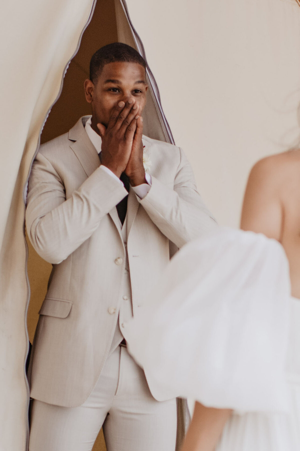 Utah Elopement Photographer captures man being shocked seeing bride for the first time on wedding day