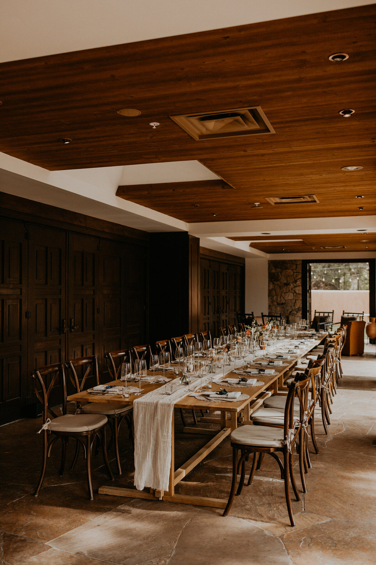 wedding reception table setup at Bishop's Lodge in Santa Fe